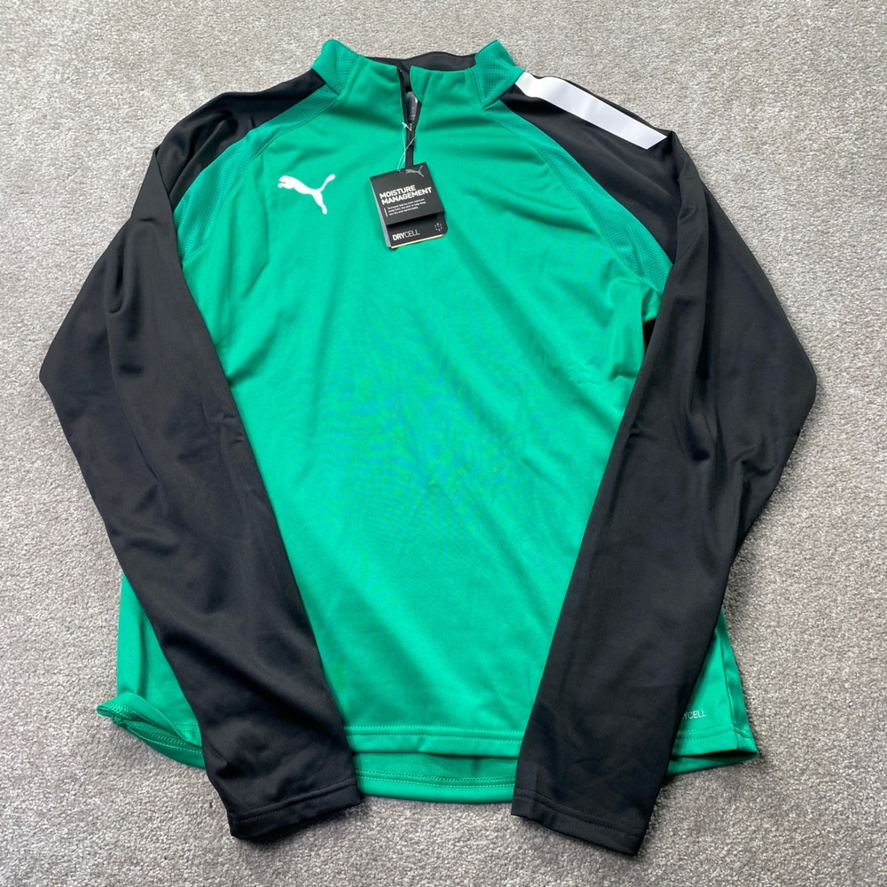Puma DryCell Quarter Zip Pullover Mens L Green Black Athletic Training Top